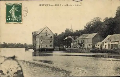 Ak Montreuil sur Maine Maine-et-Loire, Le Moulin et le Quai