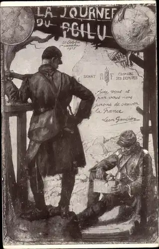Ak Ja Journée du Poilu 1915, Zwei französische Soldaten