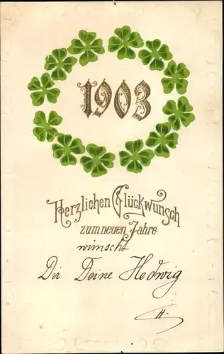 Ak Glückwunsch Neujahr 1903, Glücksklee