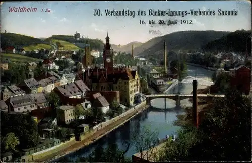 Ak Waldheim in Mittelsachsen, Panorama vom Ort, Verbandstag Bäcker Innung Saxonia 1912