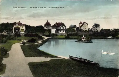 Ak Bad Lausick in Sachsen, Villenkolonie mit Schwanenteich