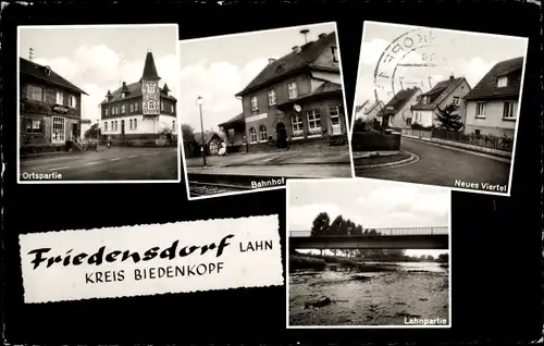 Ak Friedensdorf an der Lahn Dautphetal Hessen, Neues Viertel, Lahnpartie, Ortspartie, Bahnhof