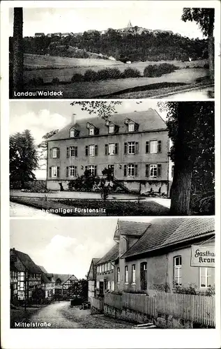 Ak Landau Bad Arolsen Waldeck-Frankenberg, Mittelstraße, Schloss ehemaliger Fürstensitz