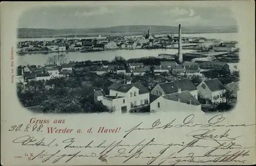 Mondschein Ak Werder an der Havel, Blick auf den Ort