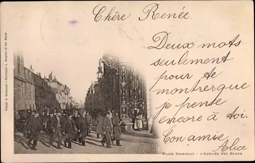 Ak Nancy Meurthe et Moselle, Place Stanislas, L'Arrivee des Bleus