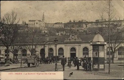 Ak Agen Lot et Garonne, La Gare, L'Eglise des Carmes