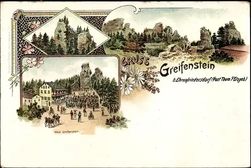 Litho Ehrenfriedersdorf im Erzgebirge, Greifenstein, Hotel, Felsformationen