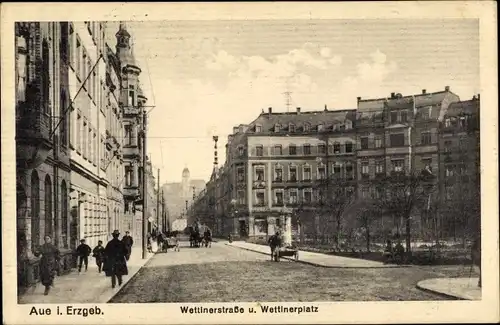 Ak Aue im Erzgebirge Sachsen, Wettinerplatz, Wettinerstraße