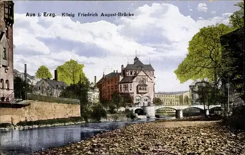 Ak Aue im Erzgebirge Sachsen, König Friedrich August Brücke