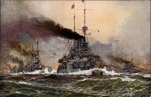 Künstler Ak Stöwer, Willy, Deutsche Hochseeflotte 1907, Deutsche Kriegsschiffe