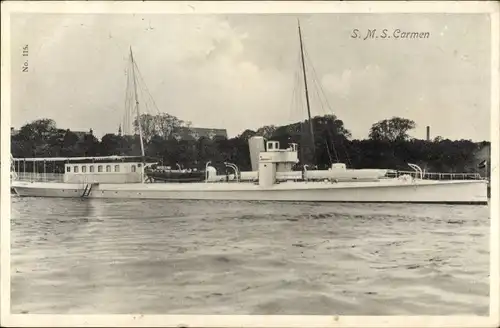 Ak Deutsches Kriegsschiff, SMS Carmen, Torpedoboot, Stationsjacht, Kaiserliche Marine