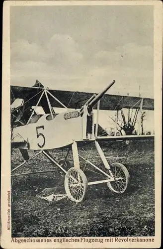 Ak Abgeschossenes englisches Flugzeug mit Revolverkanone, Typ Voisin 3, I WK