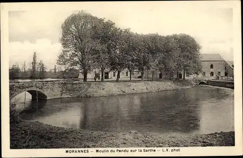 Ak Morannes Maine et Loire, Moulin du Pendu sur la Sarthe