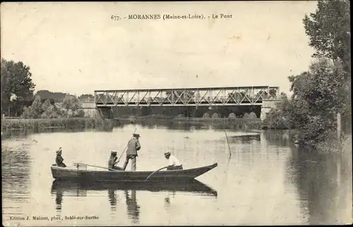 Ak Morannes Maine et Loire, Le Pont, Ruderboot, Angler