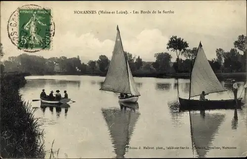 Ak Morannes Maine et Loire, Les Bords de la Sarthe, Segelboote