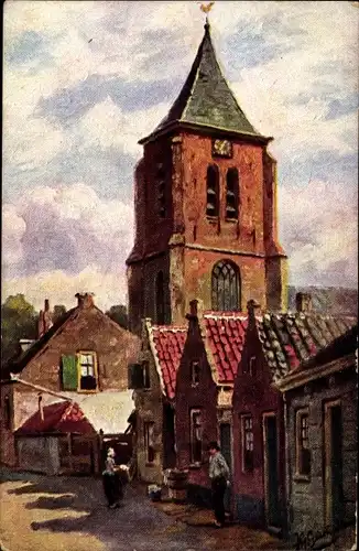 Künstler Ak Gerstenhauer, Johann, Blick auf die Kirche, Kleinstadt-Partie