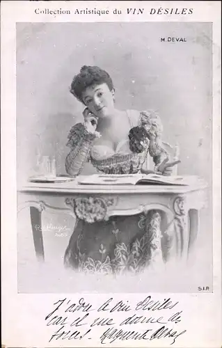 Ak Frauenportrait, Schauspielerin M. Deval, Collection Artistique du Vin Desiles