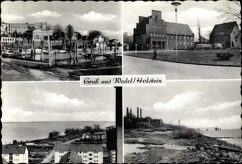 Ak Wedel an der Elbe, Hafen, Teilansicht, Uferpartie, Gebäude