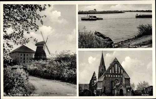 Ak Dörverden in Niedersachsen, Windmühle, Weserpartie, Kirche