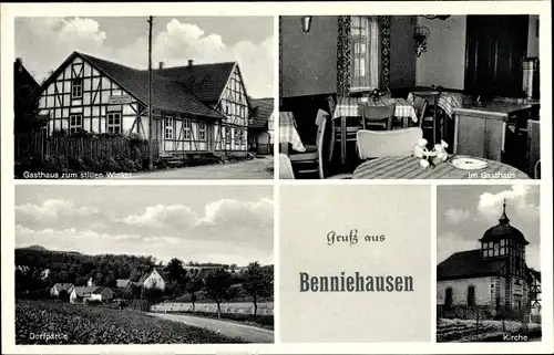 Ak Benniehausen Gleichen Kreis Göttingen, Gasthof zum stillen Winkel, Kirche, Ort