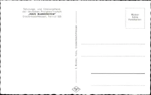 Ak Gladenbach Hessen, Schulungs und Erholungsheim d. dt. Postgewerkschaft, Haus Blankenstein