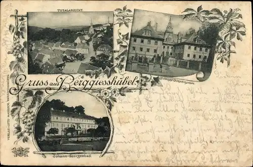 Ak Berggießhübel in Sachsen, Totalansicht, Schloss Gießenstein, Johann Georgenbad