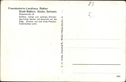 Ak Stadt Wehlen an der Elbe Sachsen, Fremdenheim Landhaus Rother, Rosenstraße 16