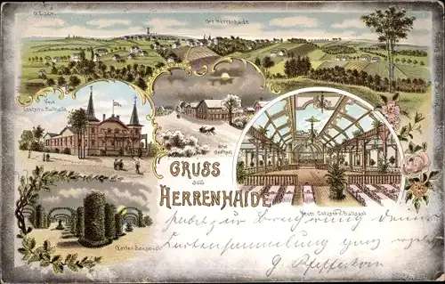 Litho Herrenhaide Burgstädt in Sachsen, Garten Sanssouci, Neuer Konzert Ballsaal