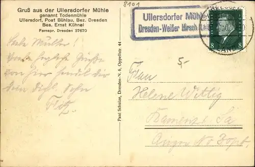 Ak Ullersdorf Radeberg in Sachsen, Ullersdorfer Mühle, Todenmühle