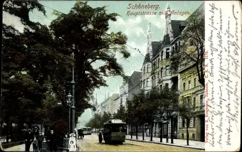 Ak Berlin Schöneberg,Straßenbahn in Hauptstraße, Anlagen