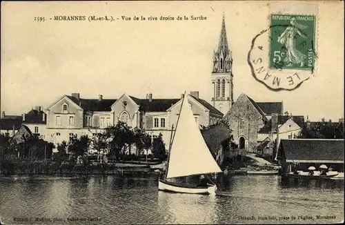 Ak Morannes Maine et Loire, Vue de la rive droite de la Sarthe