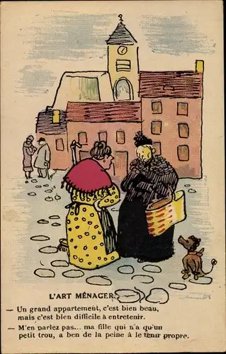 Künstler Ak L'Art Menager, zwei Frauen unterhalten sich