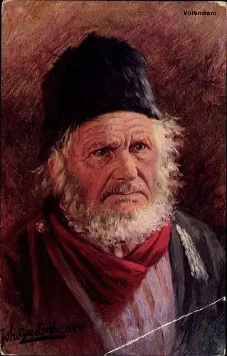 Künstler Ak Gerstenhauer, Johann, Volendam, Portrait eines älteren Mannes, Tracht