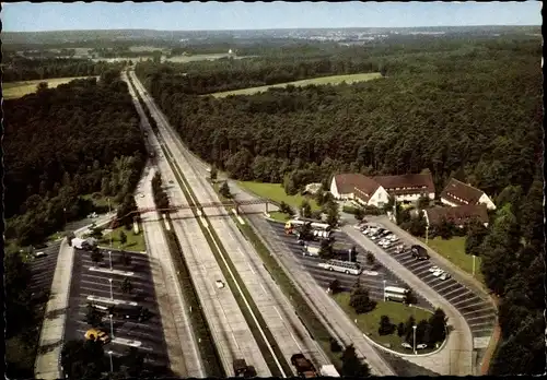 Ak Gütersloh in Westfalen, Blick auf die Bundesautobahn und Rasthaus, G. Neef