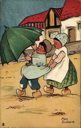 Künstler Ak Gladwin, M., Spaziergang im Regen, Regenschirm, Tuck 6085