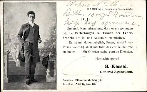 Ak Hamburg, Vertreter der Lederbranche S. Kessel, Männerportrait, Händler