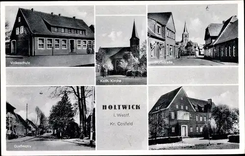 Ak Holtwick Rosendahl in Nordrhein Westfalen, Kirche, Schule, St. Josefs Hospital, Straßenansicht