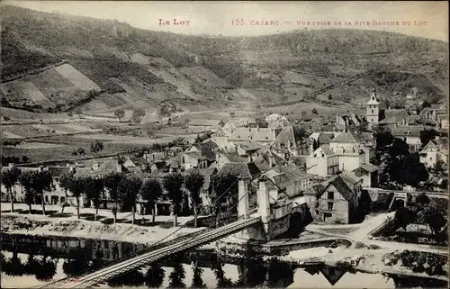 Ak Cajarc Lot, Vue prise de la Rive Gauche du Lot