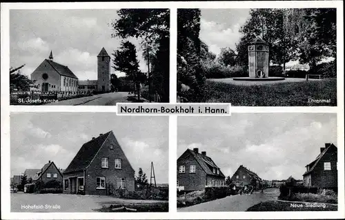 Ak Bookholt Nordhorn in der Grafschaft Bentheim, St. Josefs Kirche, Ehrenmal, Hohefeld Straße