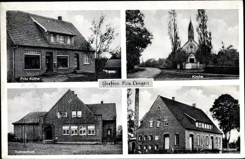 Ak Gersten im Emsland, Fritz Küthe, Kirche, Volksschule, Molkerei