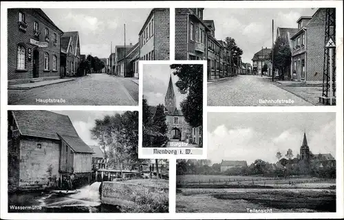 Ak Nienborg Heek in Westfalen, Burgtor, Bahnhofstraße, Teilansicht, Wassermühle