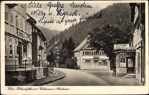 Ak Wildemann Clausthal Zellerfeld im Oberharz, Straßenpartie, Kurhotel Wilder Mann