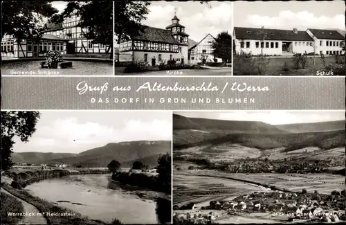 Ak Altenburschla Wanfried im Werra-Meißner-Kreis, Werrabrücke, Schule, Gemeinde Schänke