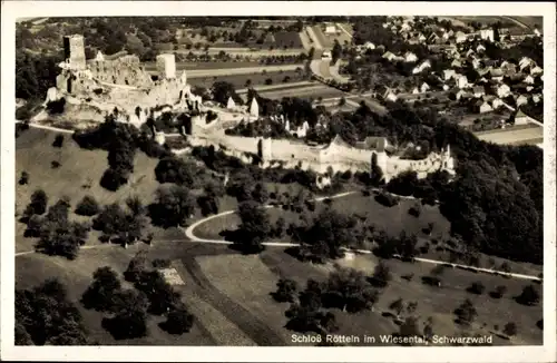 Ak Rötteln Haagen Lörrach in Baden Württemberg, Fliegeraufnahme der Ruine, Ort