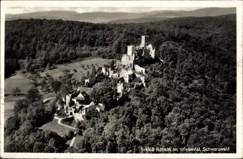 Ak Rötteln Haagen Lörrach in Baden Württemberg, Fliegeraufnahme der Schlossruine, Wald