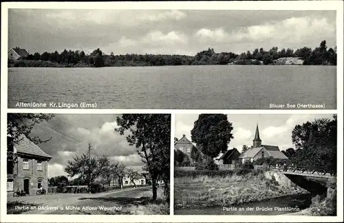 Ak Altenlünne Lünne im Emsland, Blauer See, Herthasee, Bäckerei und Mühle