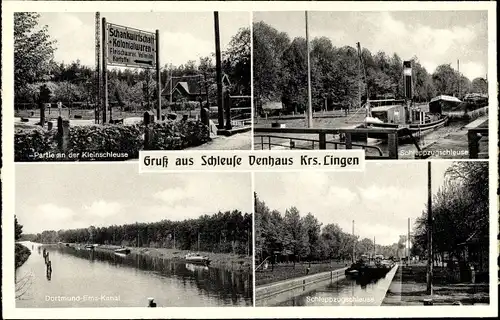 Ak Venhaus Spelle im Emsland, Kleinschleuse, Schleppzugschleuse, Dortmund Ems Kanal