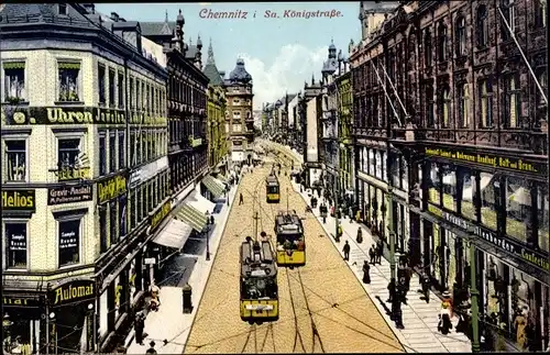 Ak Chemnitz in Sachsen, Königstraße, Straßenbahnen