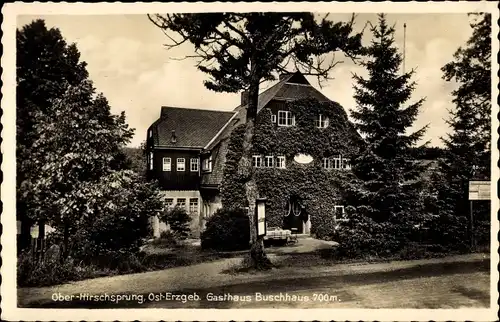 Ak Hirschsprung Altenberg Erzgebirge, Blick auf Gasthof Buschhaus