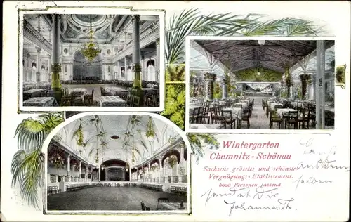 Ak Schönau Chemnitz in Sachsen, Wintergarten, Ballsaal, Vergnügungsetablissement